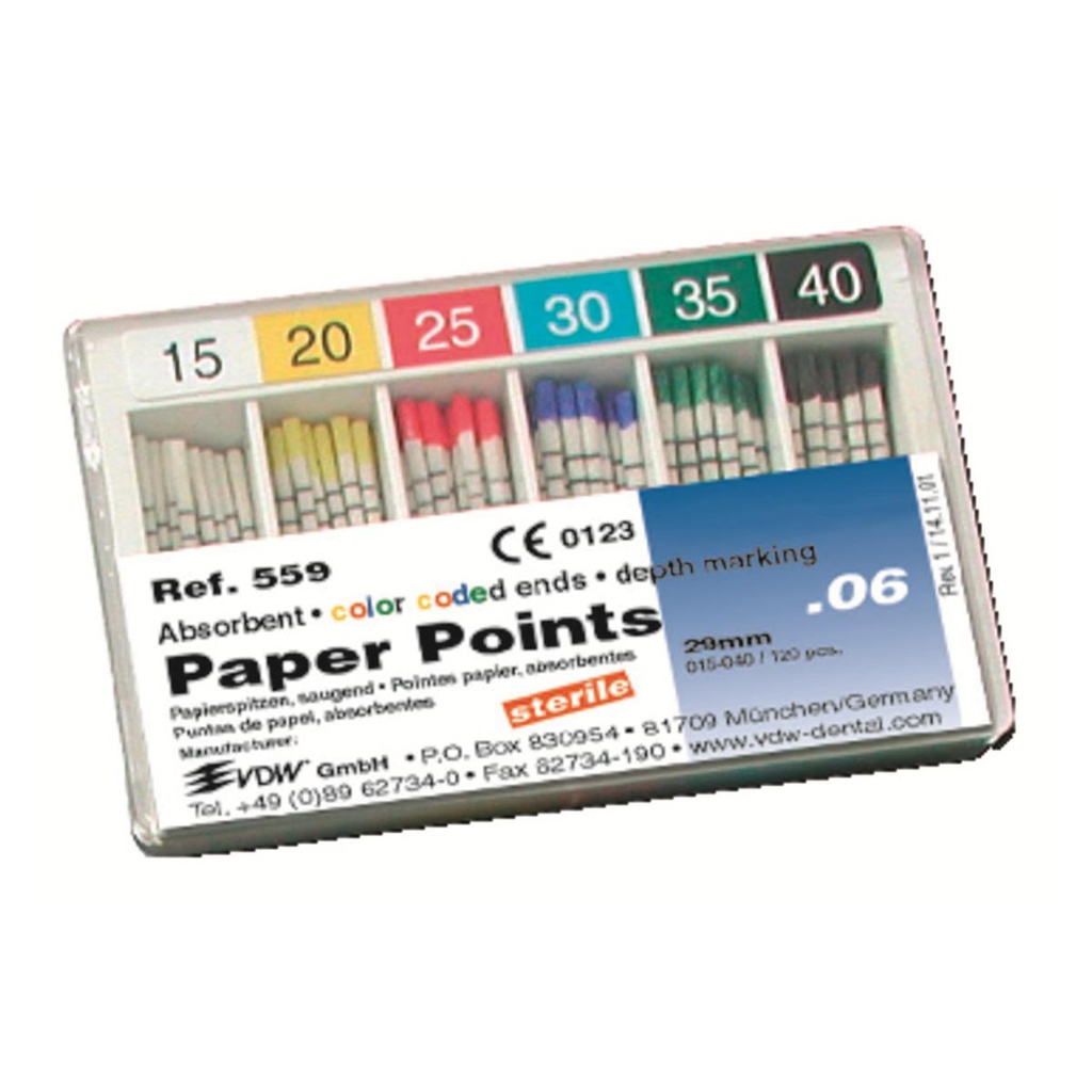 POINTES PAPIER STERILES 6% NO20 (120)          VDW