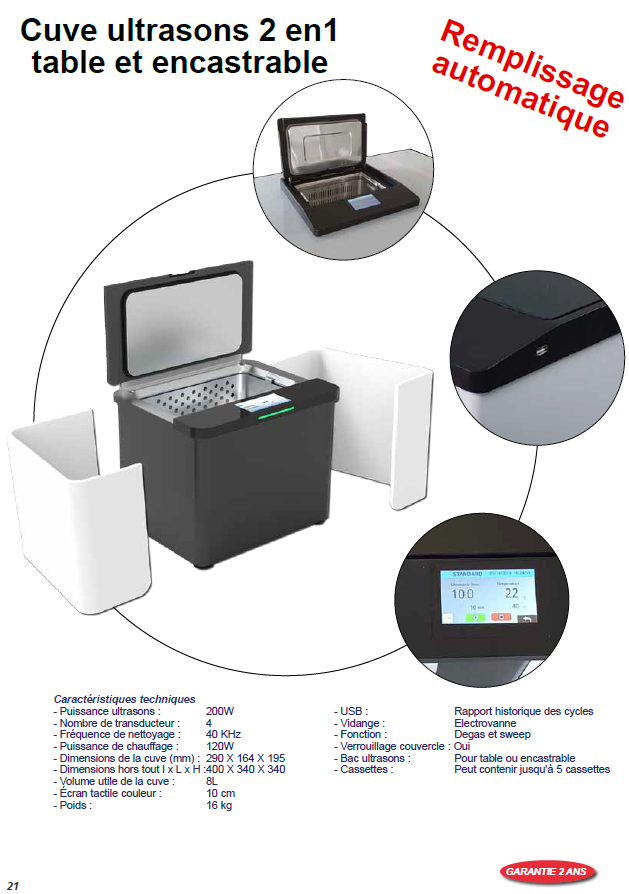 Cuve ultrasons 2 en1 table et encastrable C80