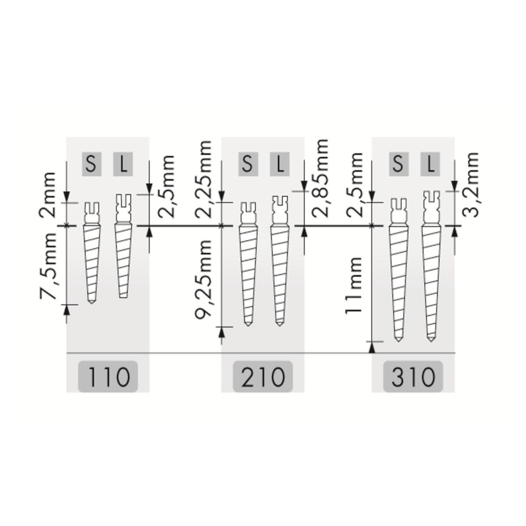 UNIMETRIC TENONS TITANE 215T-210S (25)   MAILLEFER