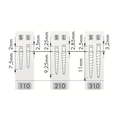 [740-82-78] UNIMETRIC TENONS TITANE 215T-310S (25)   MAILLEFER